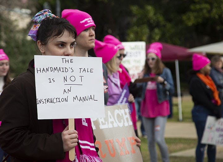 Hana Rill, Statitionist
Hana Rill attended Columbia’s Women’s March holding a sign that read “The Handmaid’s Tale is not an instruction manual.” Rill traveled to the march from Summerville, South Carolina.