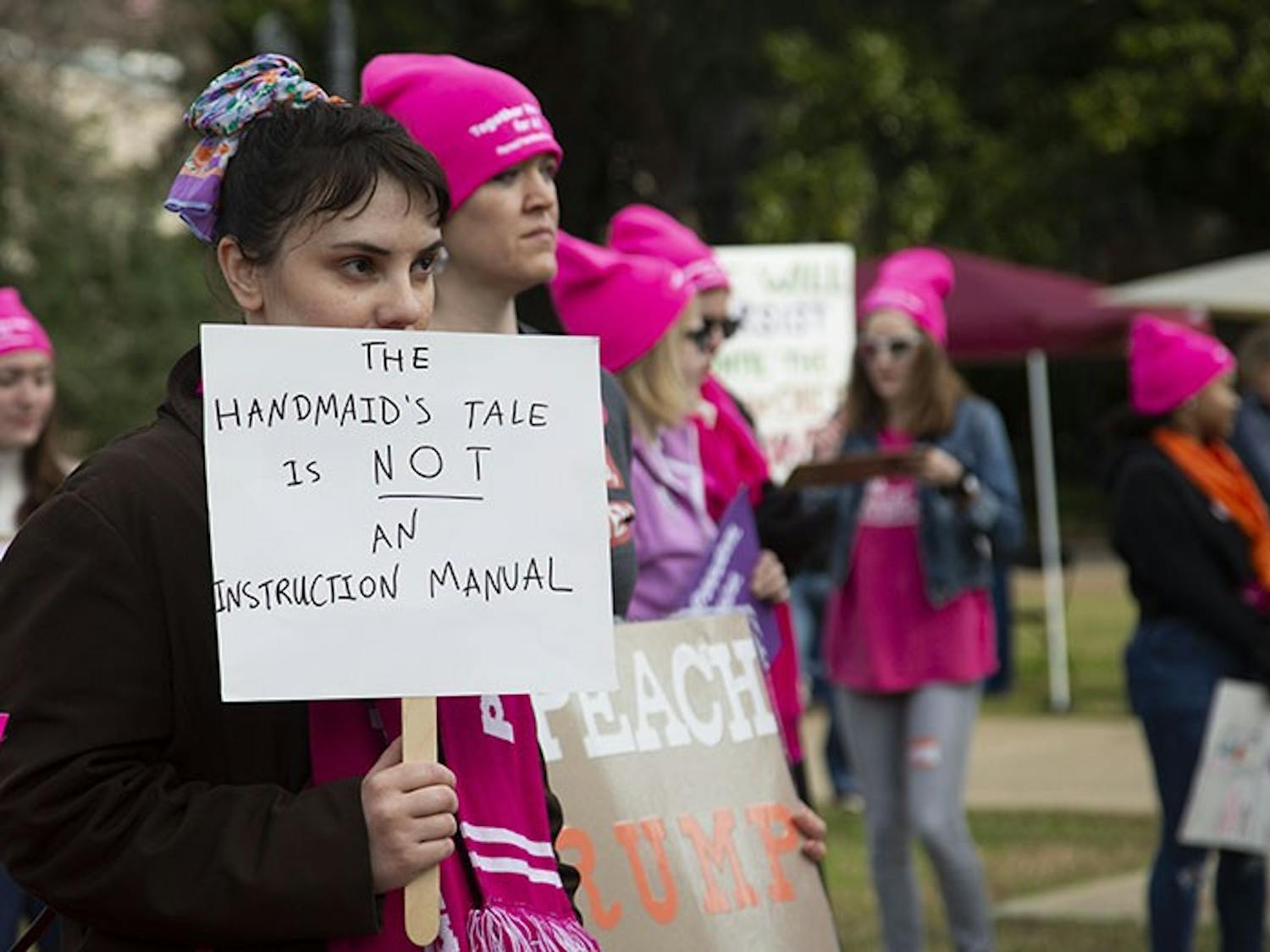 Hana Rill, Statitionist
Hana Rill attended Columbia’s Women’s March holding a sign that read “The Handmaid’s Tale is not an instruction manual.” Rill traveled to the march from Summerville, South Carolina.