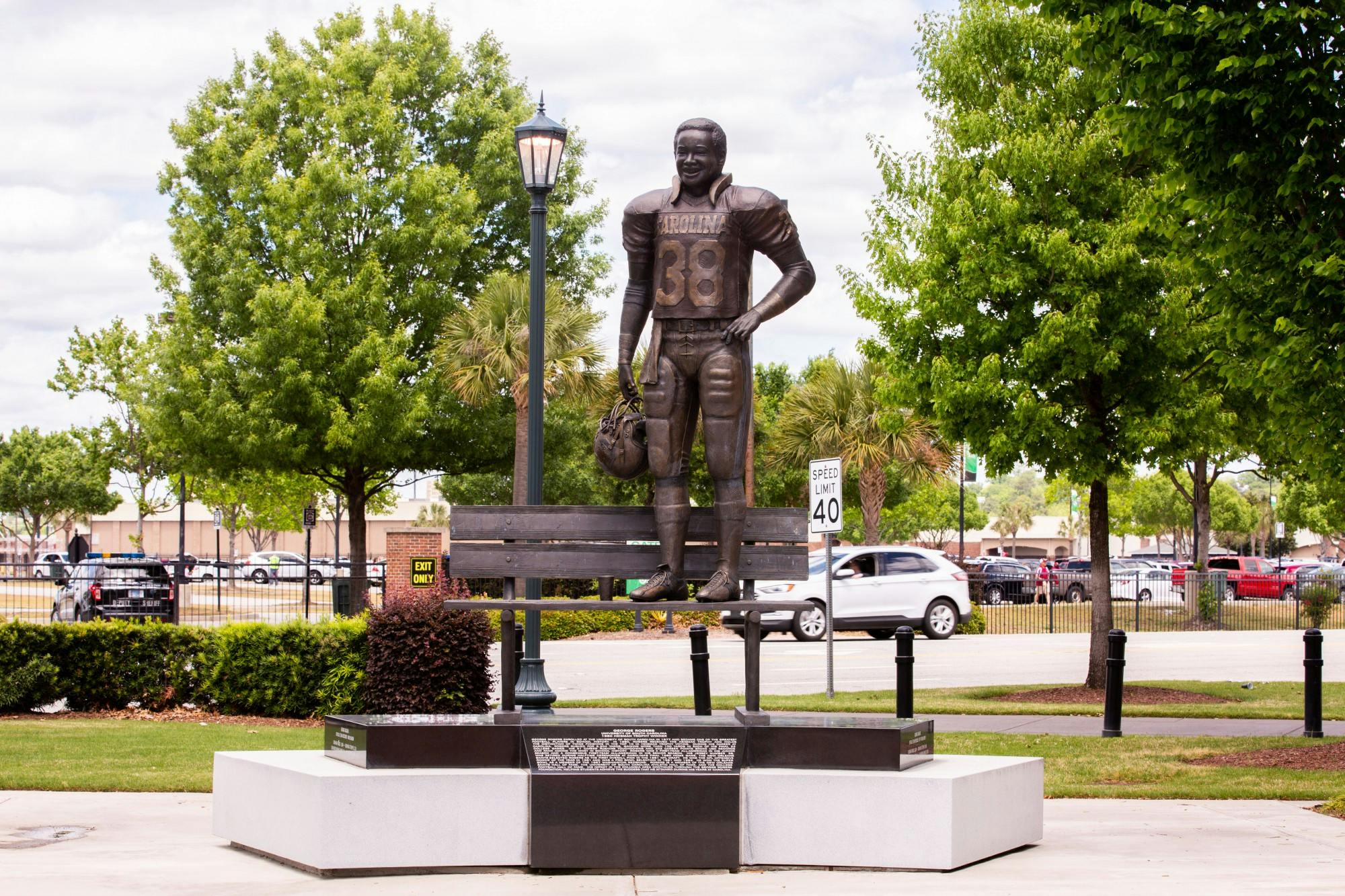 The George Rogers statue located at Williams-Brice Stadium.