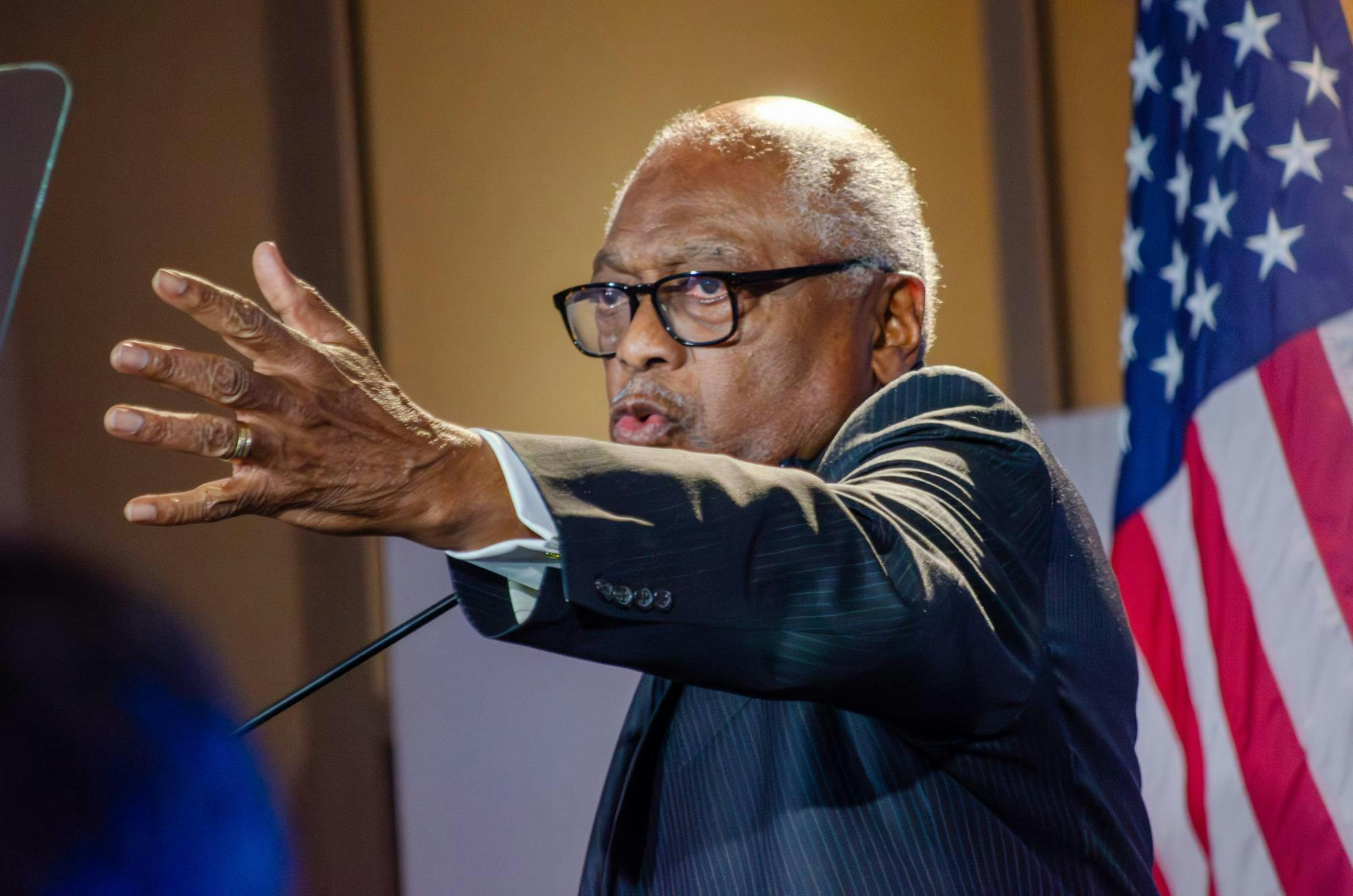 U.S. Representative Jim Clyburn speaks at an event honoring former President Joe Biden at the Columbia Museum of Art at 1515 Main St., Columbia, South Carolina, on Feb. 27, 2026. Clyburn, who is 85 years old, is expected to run for an 18th term in Congress this year.