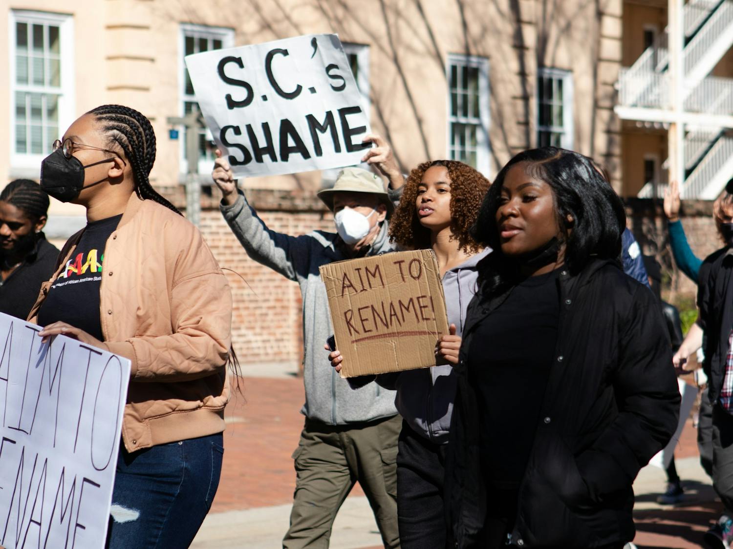 Led by members of the USC NAACP chapter, students, faculty and members of the USC community began their walk to the statehouse. With roads being blocked off by USCPD, the protesters made their way to the statehouse on Feb. 5, 2022.