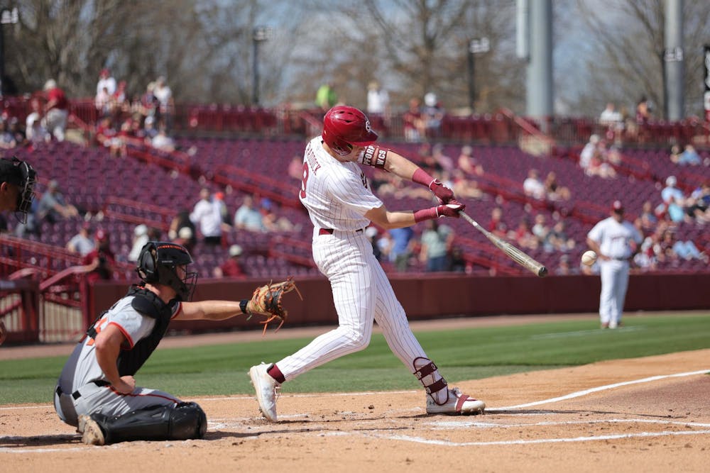 <p>FILE —&nbsp;Freshman infielder Will Craddock swings at the ball during South Carolina’s game against Princeton at Founders Park on March 7, 2026. Craddock has made five home runs and five doubles this season.</p>