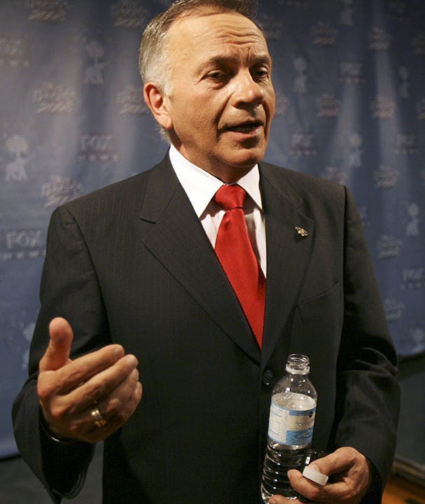 Presidential candidate Tom Tancredo speaks to reporters in the Spin Room following the 2007 Republican Presidential Debate at the Koger Center at the University of South Carolina in Columbia, South Carolina, Tuesday, May 15, 2007. (Jeff Blake/The State/MCT)