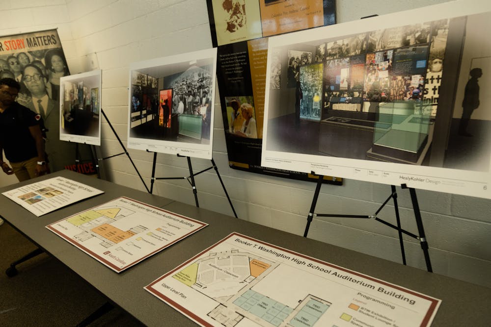A picture of renovation plans for the Booker T. Washington Auditorium on Sept. 27, 2022. The Center for Civil Rights History and Research received a $3.4 million grant to support renovations of the building and expansion of civil rights education programs.  