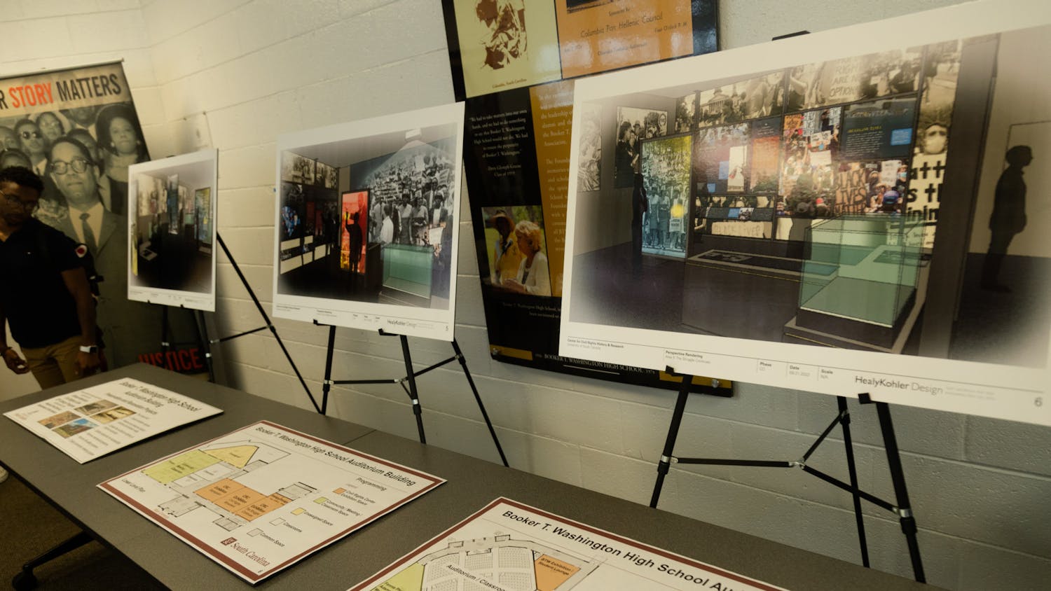 A picture of renovation plans for the Booker T. Washington Auditorium on Sept. 27, 2022. The Center for Civil Rights History and Research received a $3.4 million grant to support renovations of the building and expansion of civil rights education programs.