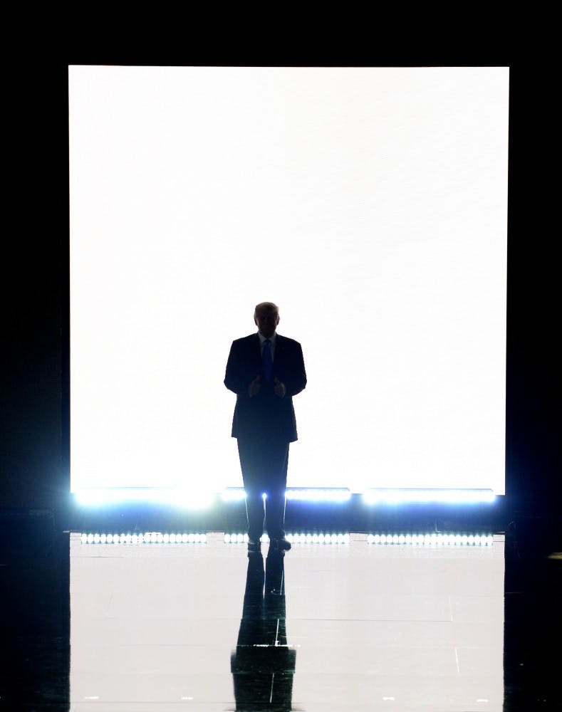 Republican candidate Donald Trump introduces his wife Melania Trump on the first day of the Republican National Convention in Cleveland on Monday, July 18, 2016. (Olivier Douliery/Abaca Press/TNS)