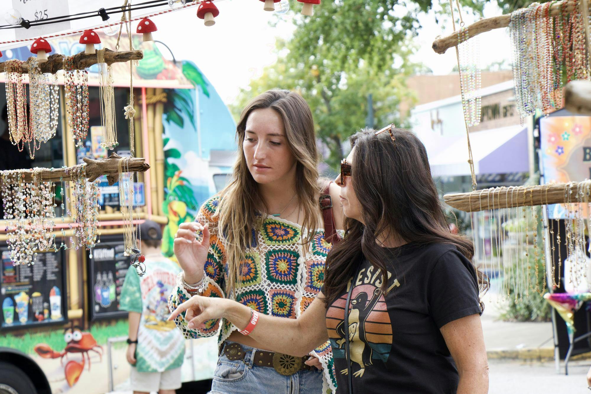 Lake Murray Alumni of the University of South Carolina class of 2024, Madi Stewart visits JerryFest in Five Points for the first time with her mom Misty Stewart. At JerryFest on Oct. 5, 2025, there were twelve retail vendors and five food vendors.