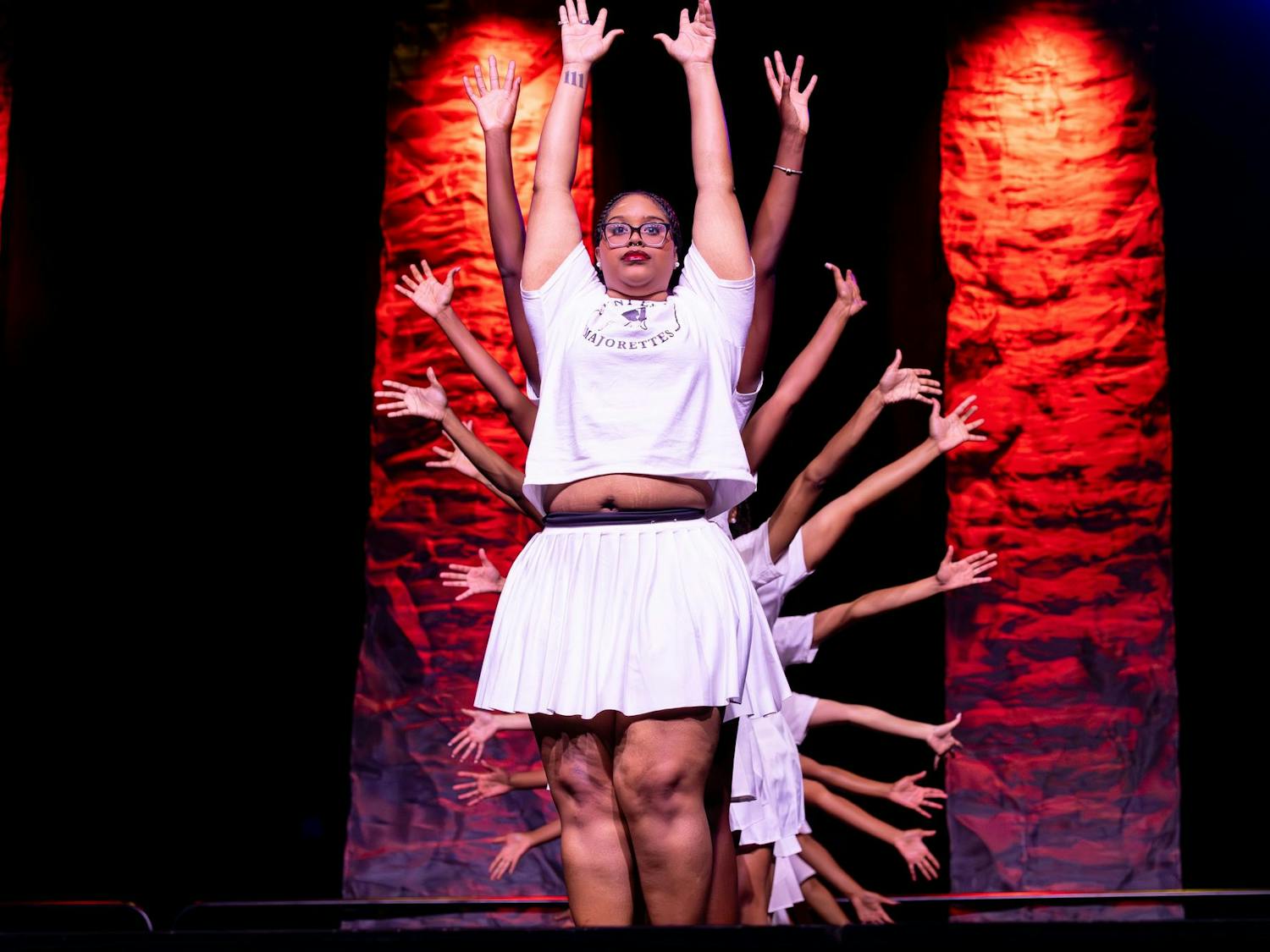 The Elegant Essence Majorettes show off their choreography at the Spurs & Struts competition on Oct. 22, 2025, at the Columbia Metropolitan Convention Center. The annual dance competition features different Greek organizations and clubs from around campus.