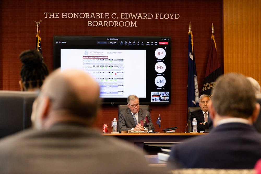 <p>FILE—Mack I. Whittle speaks to the board during a meeting on June 10, 2022 at the Pastides Alumni Center. The board of trustees makes important decisions for the university and works to uphold its goals and standards.&nbsp;</p>