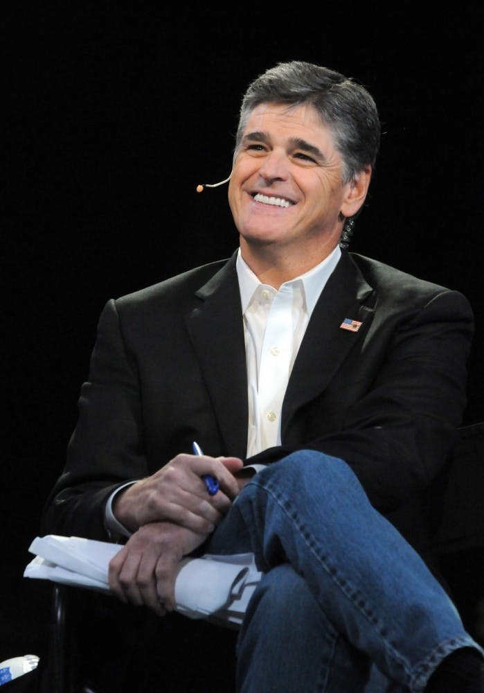 Conservative talk show host Sean Hannity does the 15th anniversary of his Fox News show ''Hannity'' at Centennial Olympic Park in Atlanta, Georgia, October 7, 2011. (Erik Lesser/Zuma Press/MCT)
