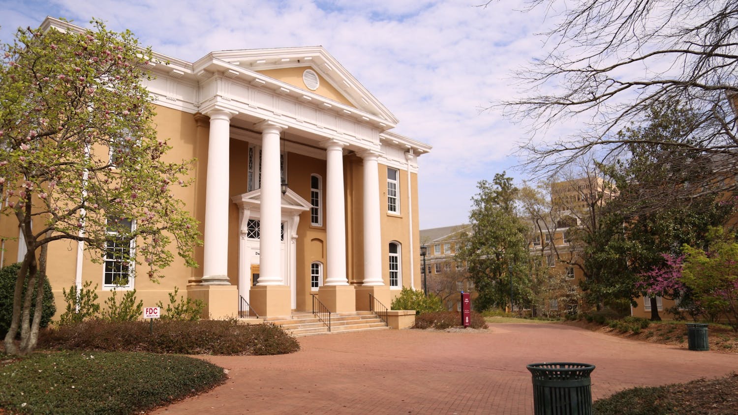 FILE— Exterior of Davis College and pathways on USC Columbia campus.