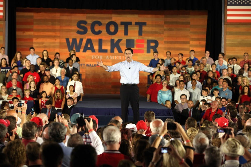 Wisconsin Gov. Scott Walker announces he is running for President of the United States on July 13, 2015 at the Expo Center in Waukesha, Wis. (Rick Wood/Milwaukee Journal Sentinel/TNS) 
