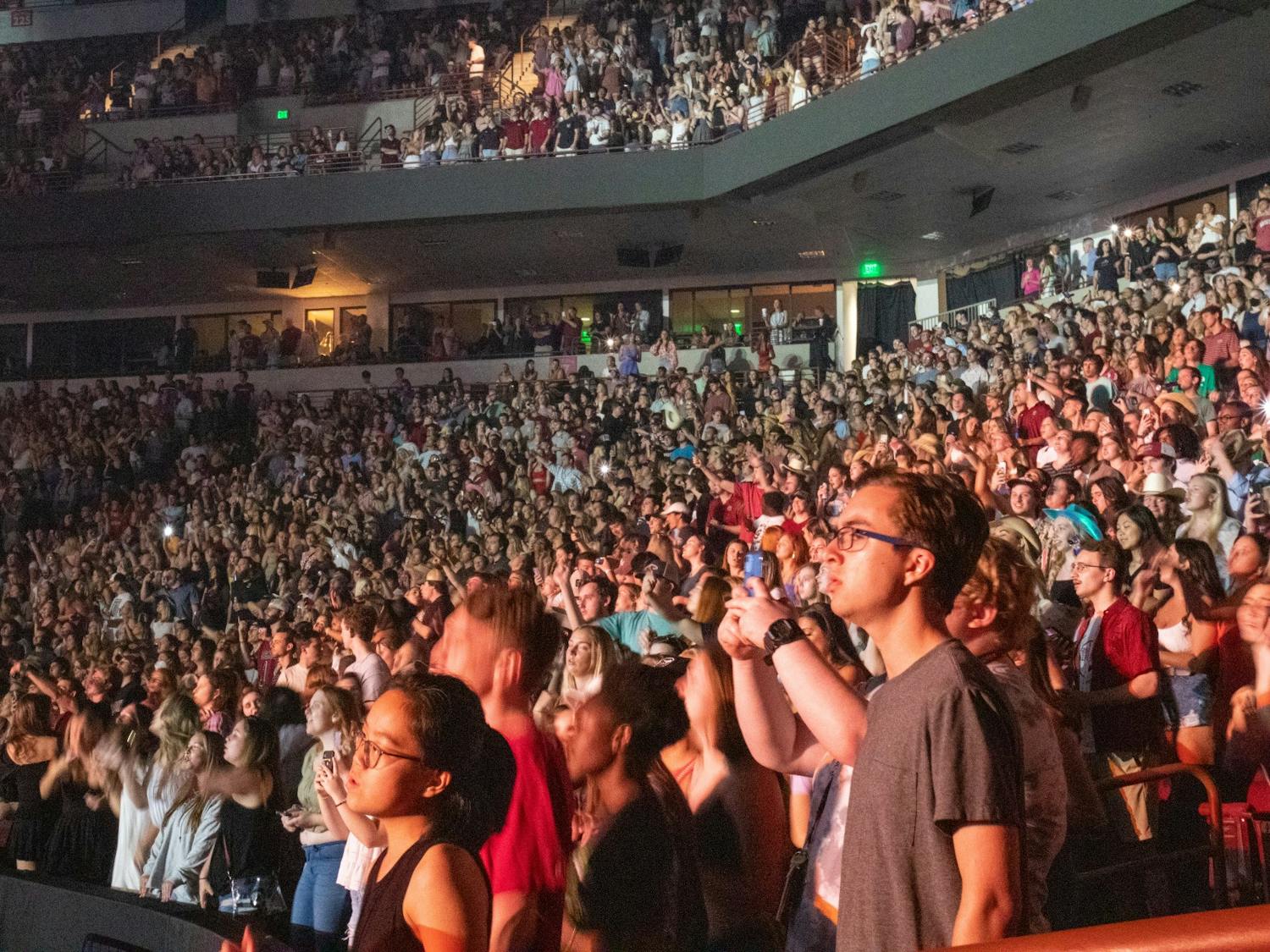 The seats of Colonial Life Arena packed with students from the University of South Carolina during the Darius Rucker Concert on April 24, 2022. The concert was held as a celebration for the women's basketball team.
