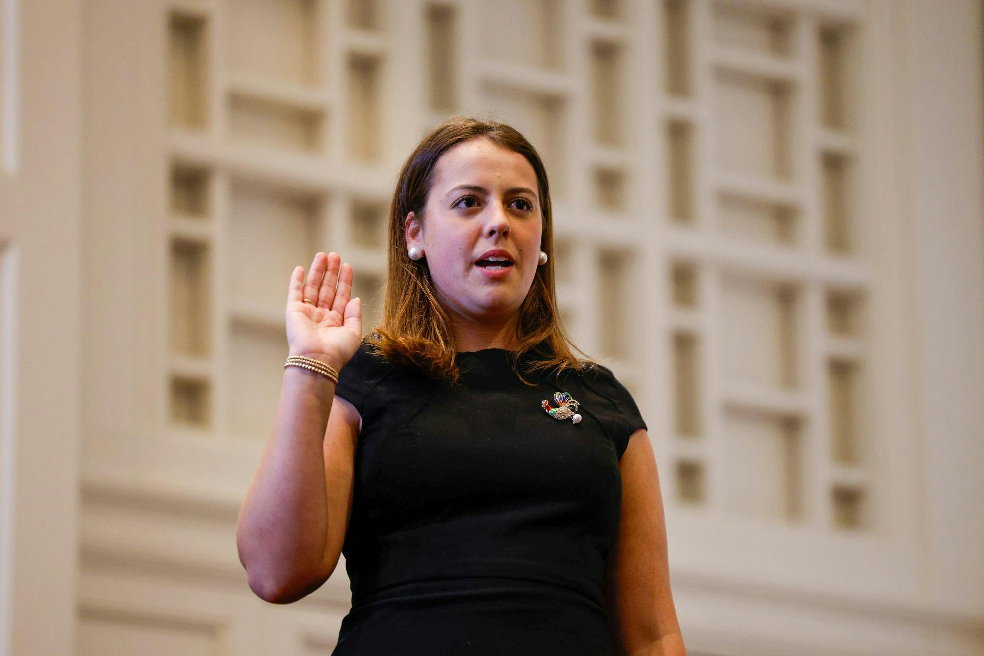 FILE — Speaker of the student senate Maura Hamilton is sworn in during the Student Government Inauguration on March 20, 2025. A motion to impeach the executive officers was filed during the Aug. 20, 2025 weekly session.