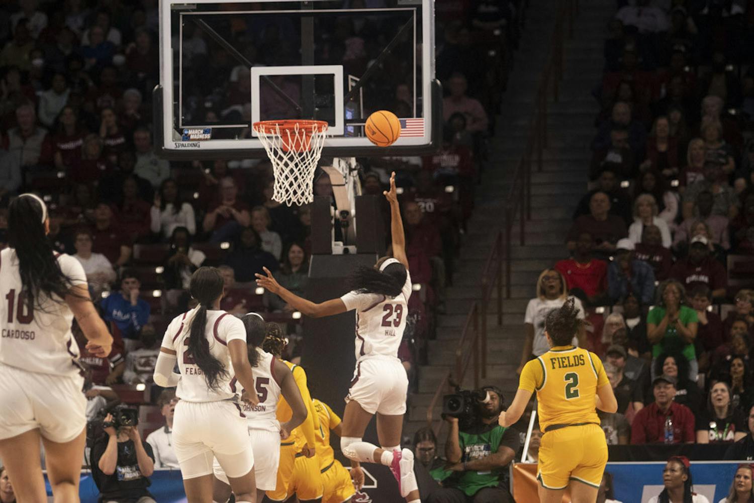 Sophomore guard Bree Hall finishes a layup in the third quarter to putting South Carolina up 47-26 on Norfolk State during the first round of the NCAA tournament on March 17, 2023. Hall finished the game with 6 points as the Gamecocks secured a 72-40 victory.