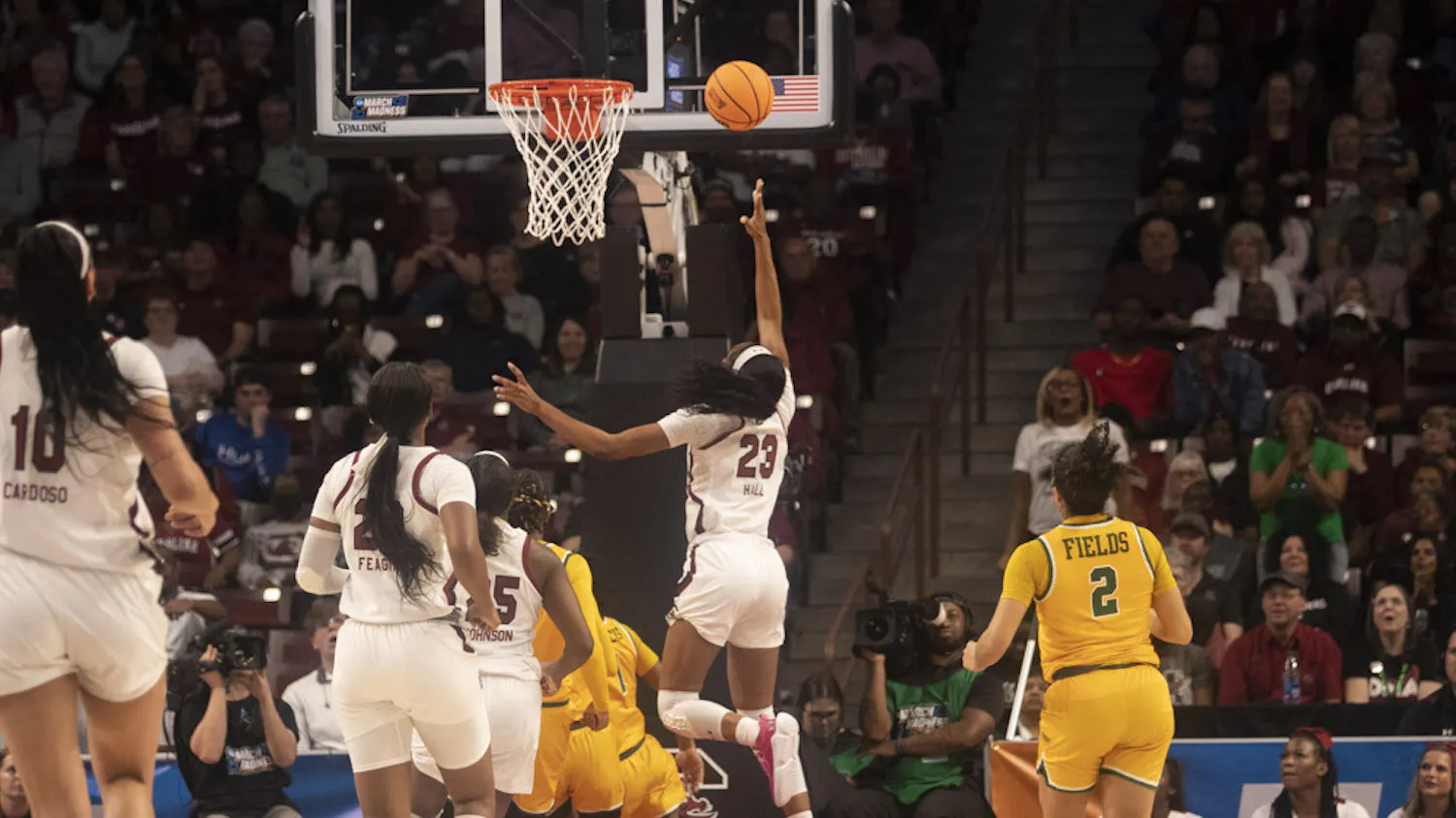 Sophomore guard Bree Hall finishes a layup in the third quarter to putting South Carolina up 47-26 on Norfolk State during the first round of the NCAA tournament on March 17, 2023. Hall finished the game with 6 points as the Gamecocks secured a 72-40 victory.