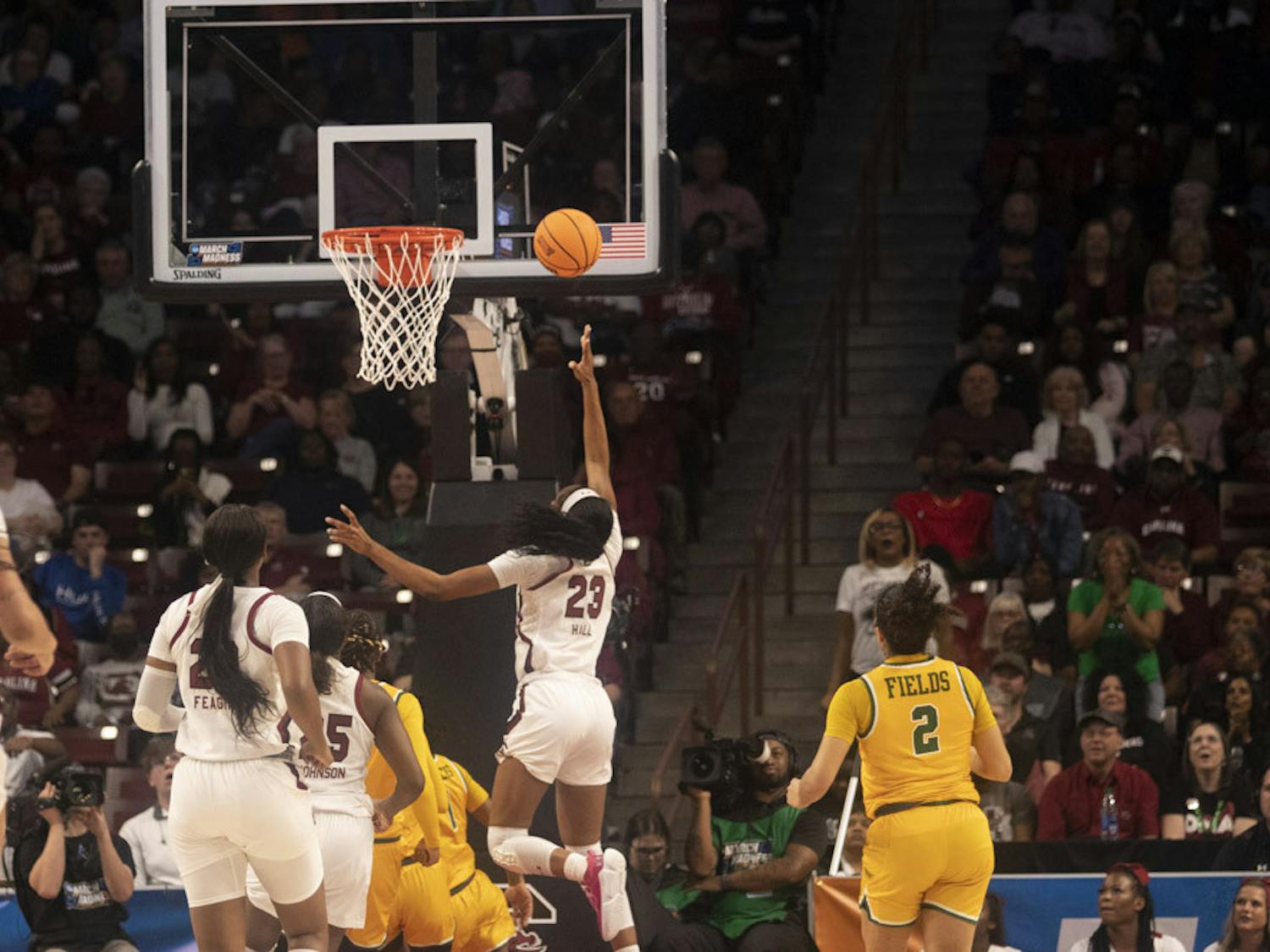 Sophomore guard Bree Hall finishes a layup in the third quarter to putting South Carolina up 47-26 on Norfolk State during the first round of the NCAA tournament on March 17, 2023. Hall finished the game with 6 points as the Gamecocks secured a 72-40 victory.