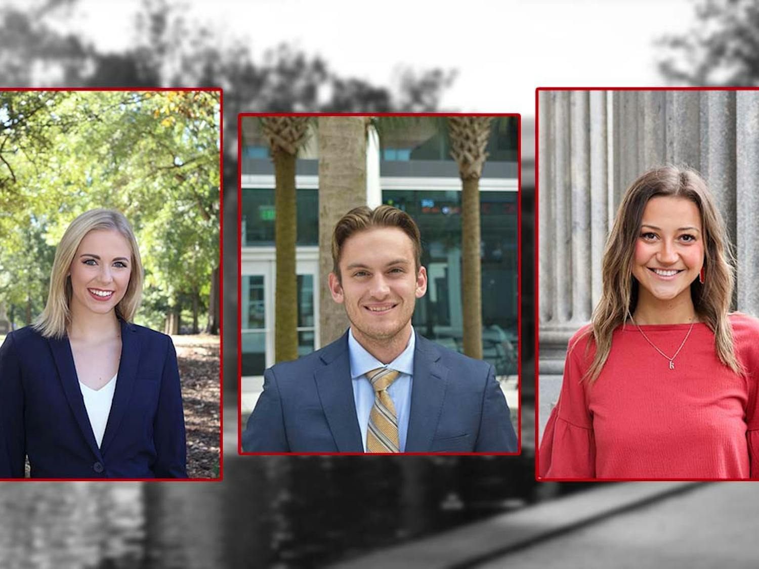 (Left to right) Former student body treasurer Laney Quickel, division secretary of finance Jason Zapranzy, and former student body treasurer Kate Turner. Voting to re-establish the Office of Student Body treasurer and create a student senate delegation for CarolinaLIFE has been postponed.