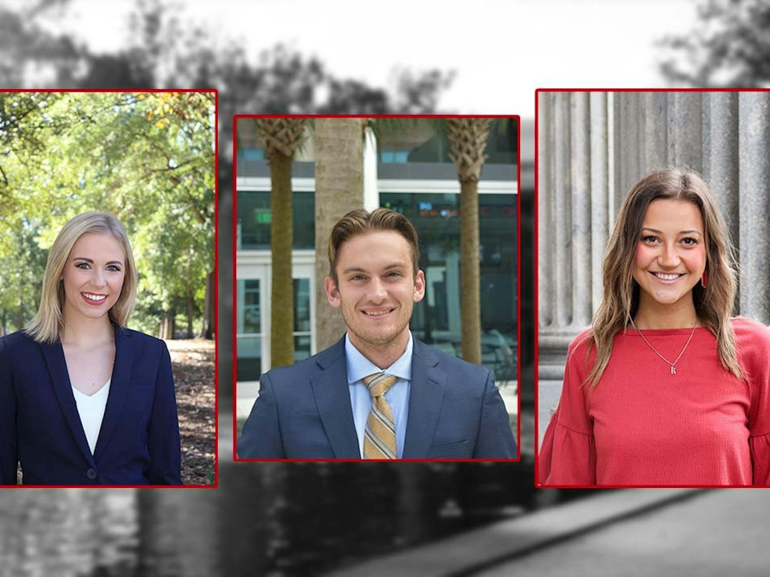 (Left to right) Former student body treasurer Laney Quickel, division secretary of finance Jason Zapranzy, and former student body treasurer Kate Turner. Voting to re-establish the Office of Student Body treasurer and create a student senate delegation for CarolinaLIFE has been postponed.