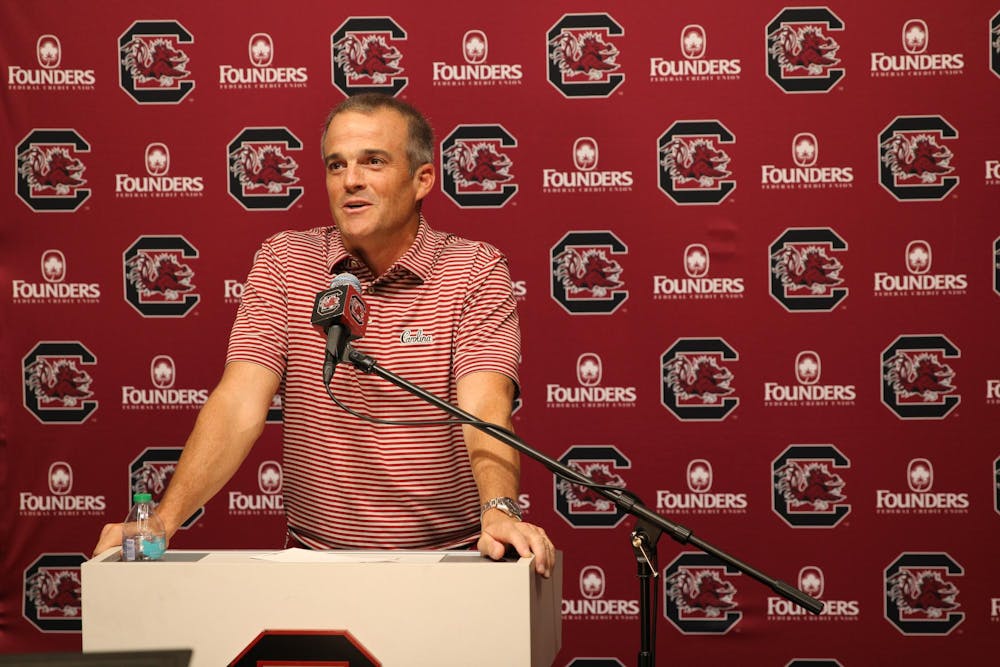 <p>Head football coach Shane Beamer speaks at a weekly press conference on Oct. 8, 2024. Beamer talked about how sixth-year linebacker Demetrius Knight Jr. brings an exciting energy to the team that everybody has benefited from.</p>