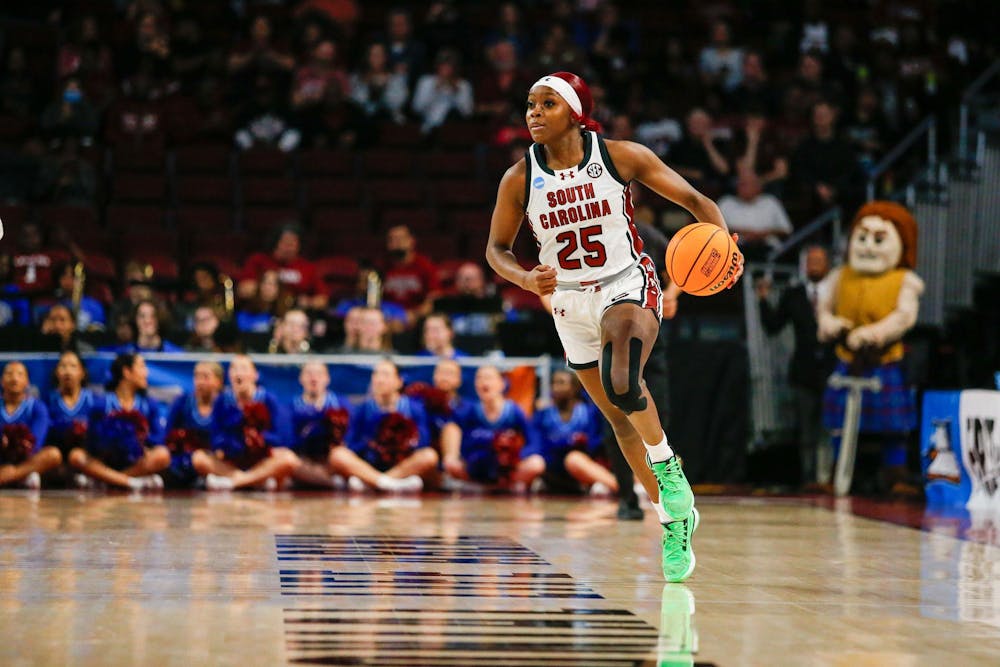 <p>FILE – Then sophomore guard Raven Johnson advances the ball up the court during South Carolina’s game against Presbyterian College in round one of the 2024 NCAA Women’s Tournament on March 22, 2024 at Colonial Life Arena. The Gamecocks are expected to return to the NCAA Women's Tournament at the end of 2024-25 season.</p>