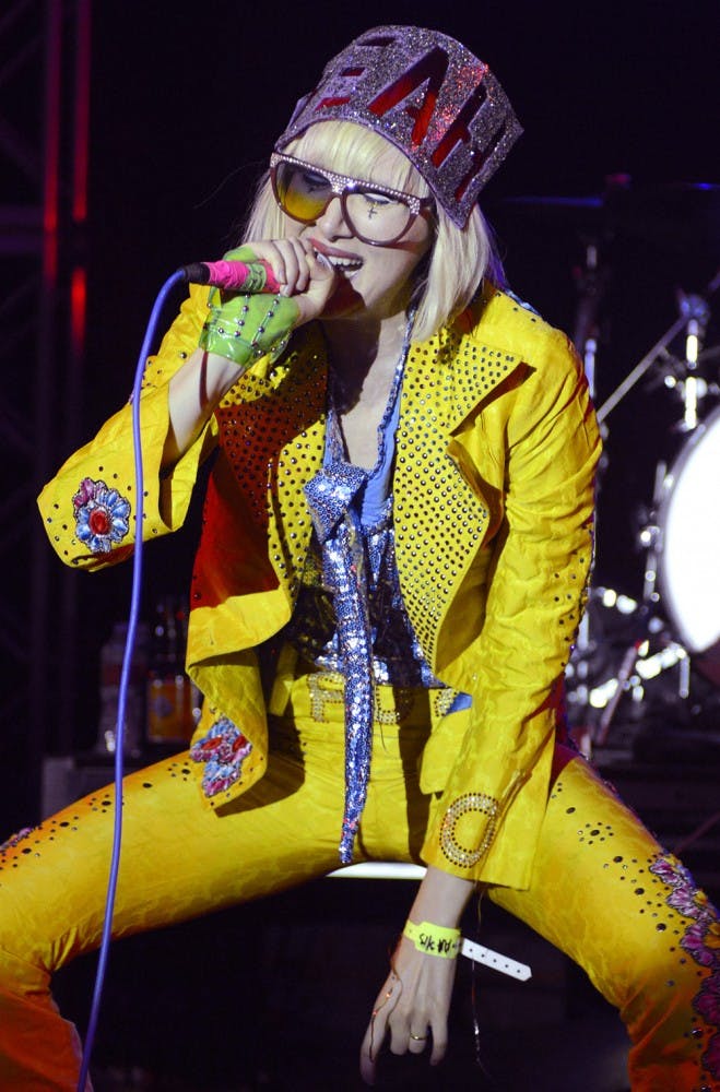 AUSTIN, TX - MARCH 13: Karen O of The Yeah Yeah Yeahs performs at the NPR Showcase at Stubbs Bar-B-Que on March 13, 2013 in Austin, Texas. (Photo by Tim Mosenfelder/Getty Images)
