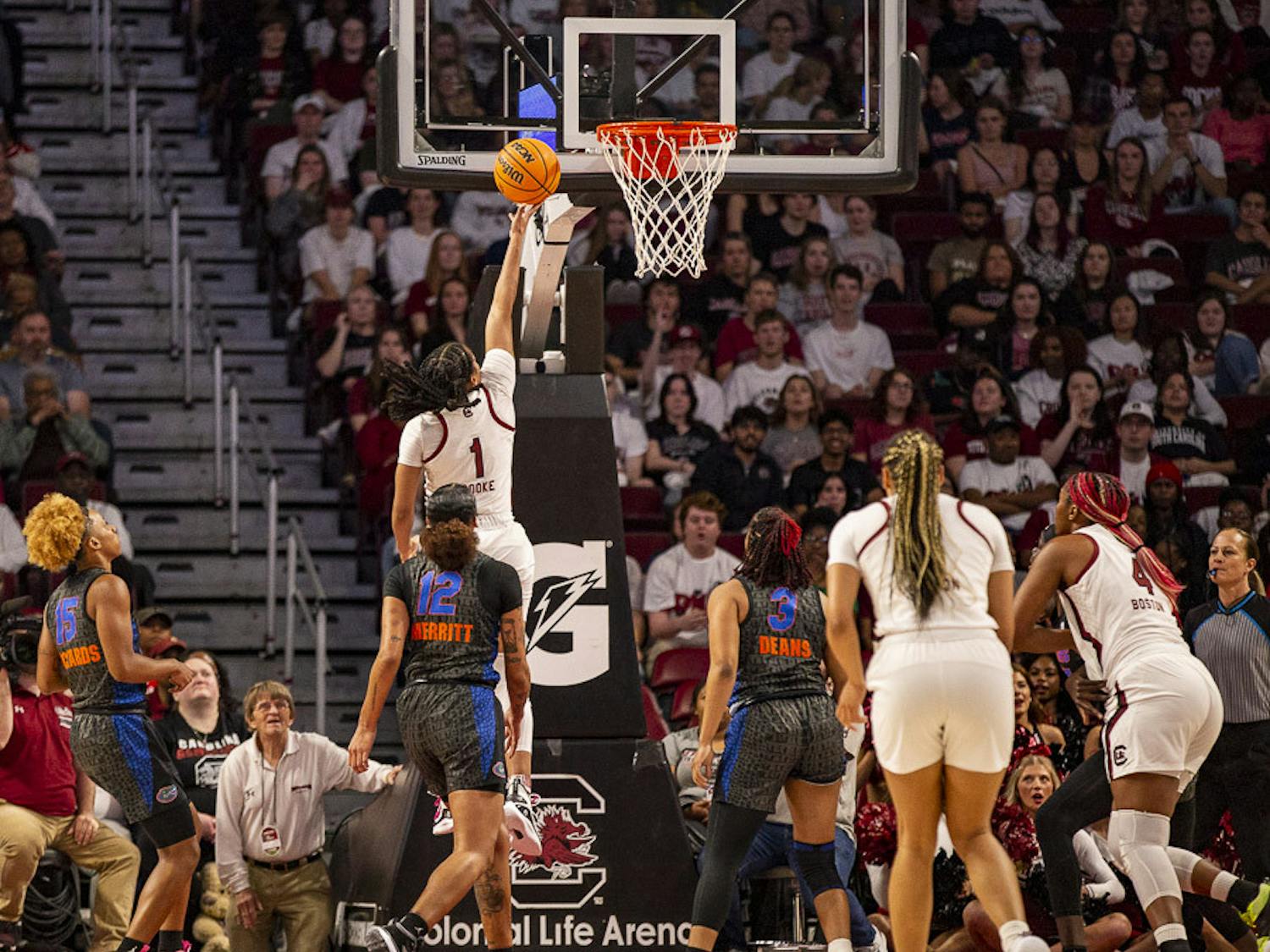 Senior guard Zia Cook goes in for a layup during the matchup between South Carolina and Florida at Colonial Life Arena on Feb. 16, 2023. The Gamecocks beat the Gators 87-56.