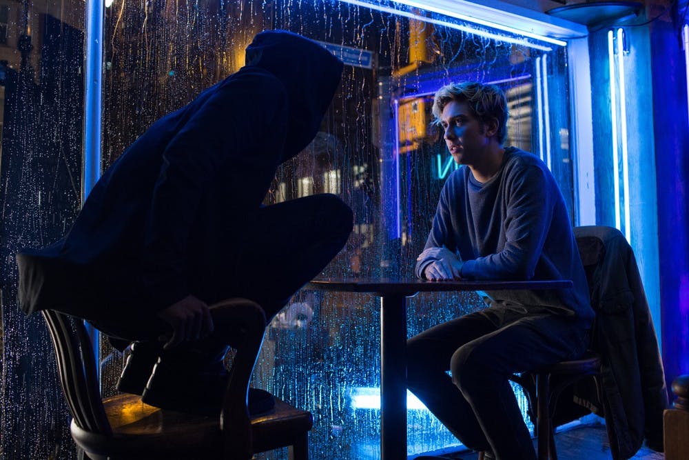 Lakeith Stanfield, left, and Nat Wolff (Light Turner) star in the Netflix movie adapting the Japanese graphic novel "Death Note," arriving August 25, 2017. (James Dittiger/Netflix/TNS)