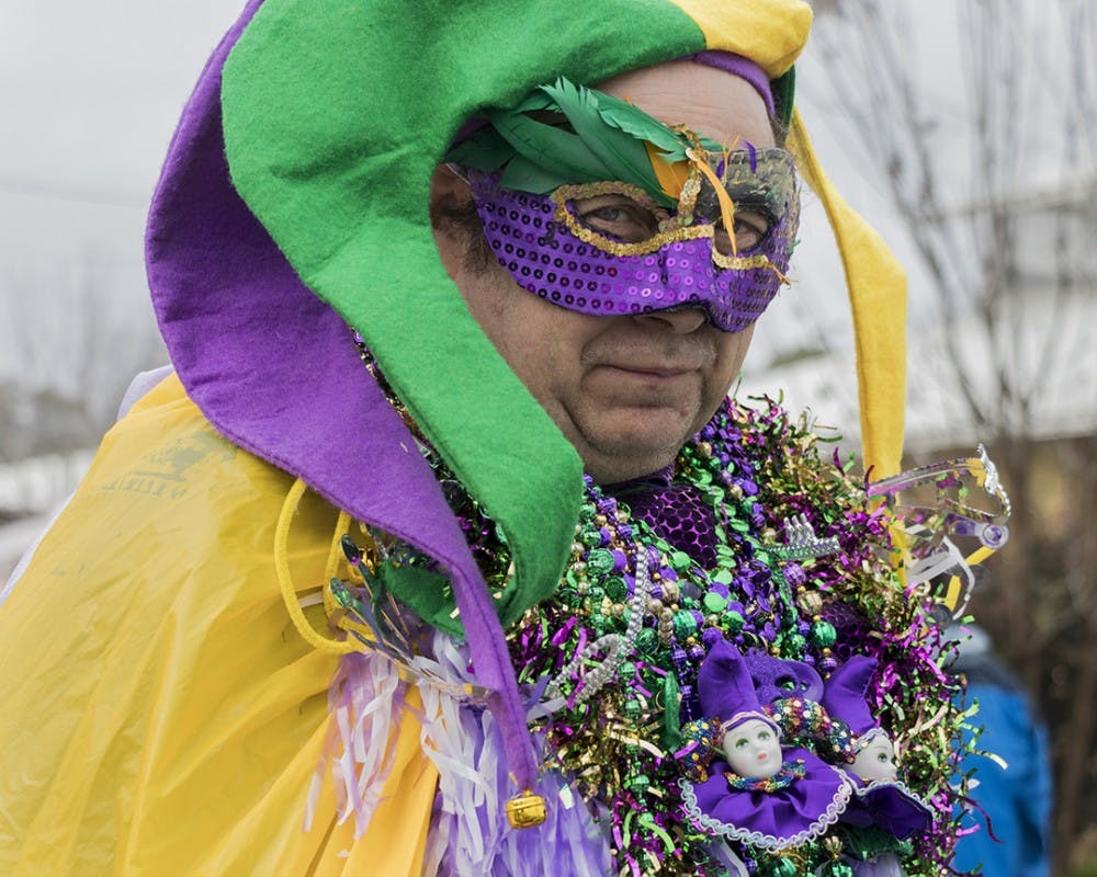 <p>A festivalgoer dresses up for the annual Mardi Gras Columbia in 2018. The festival was hosted and organized by The Krewe de Columbi Ya Ya.</p>