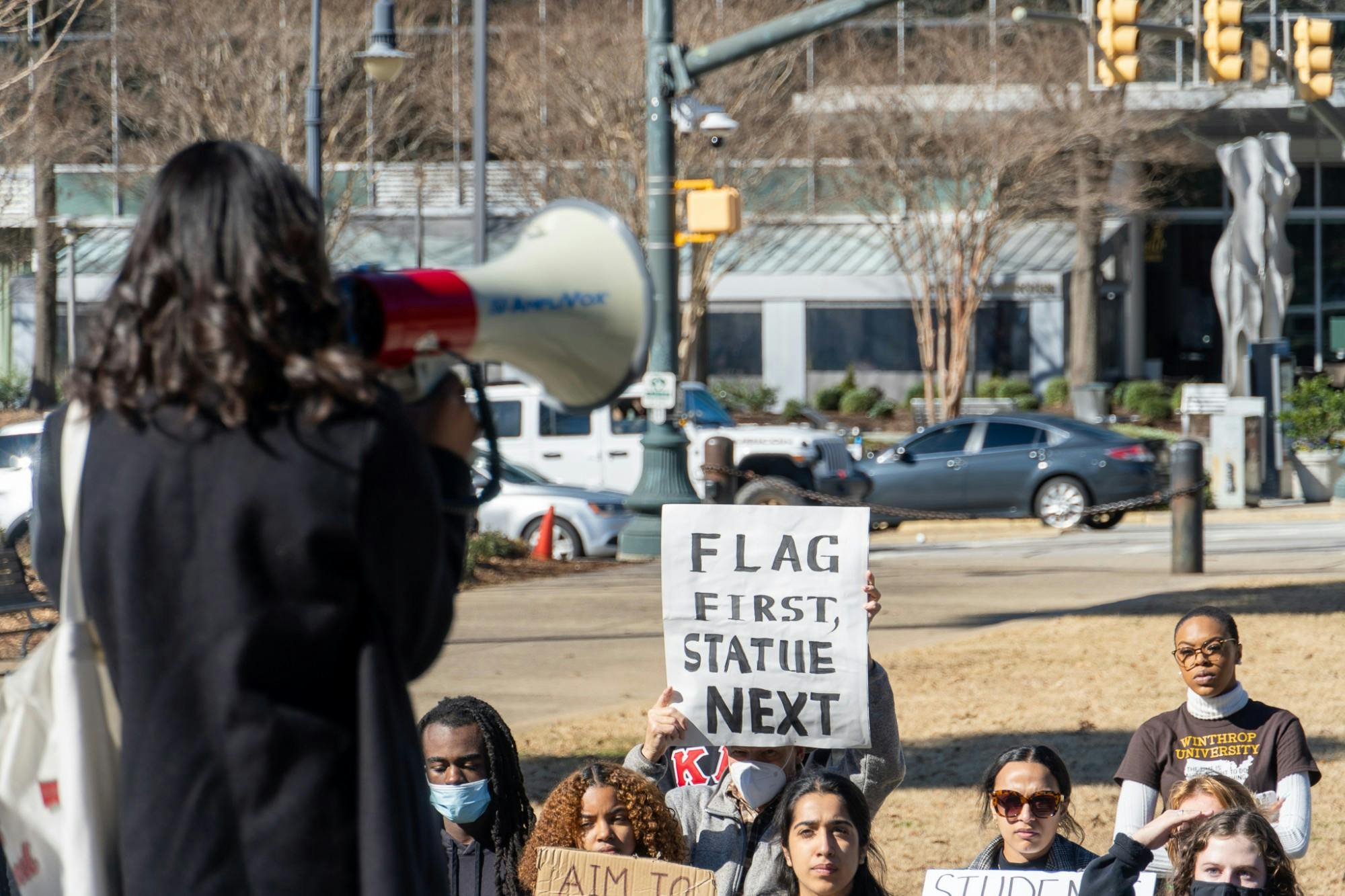 USC NAACP chapter president Caley Bright finished the event off by delivering a speech to the crowd of students and community members on Feb 5, 2022. She called for SC legislatures to address the NAACP's issues with the S.C. Heritage Act and further voiced the chapter's displeasure with the university's and state's handling of this issue.