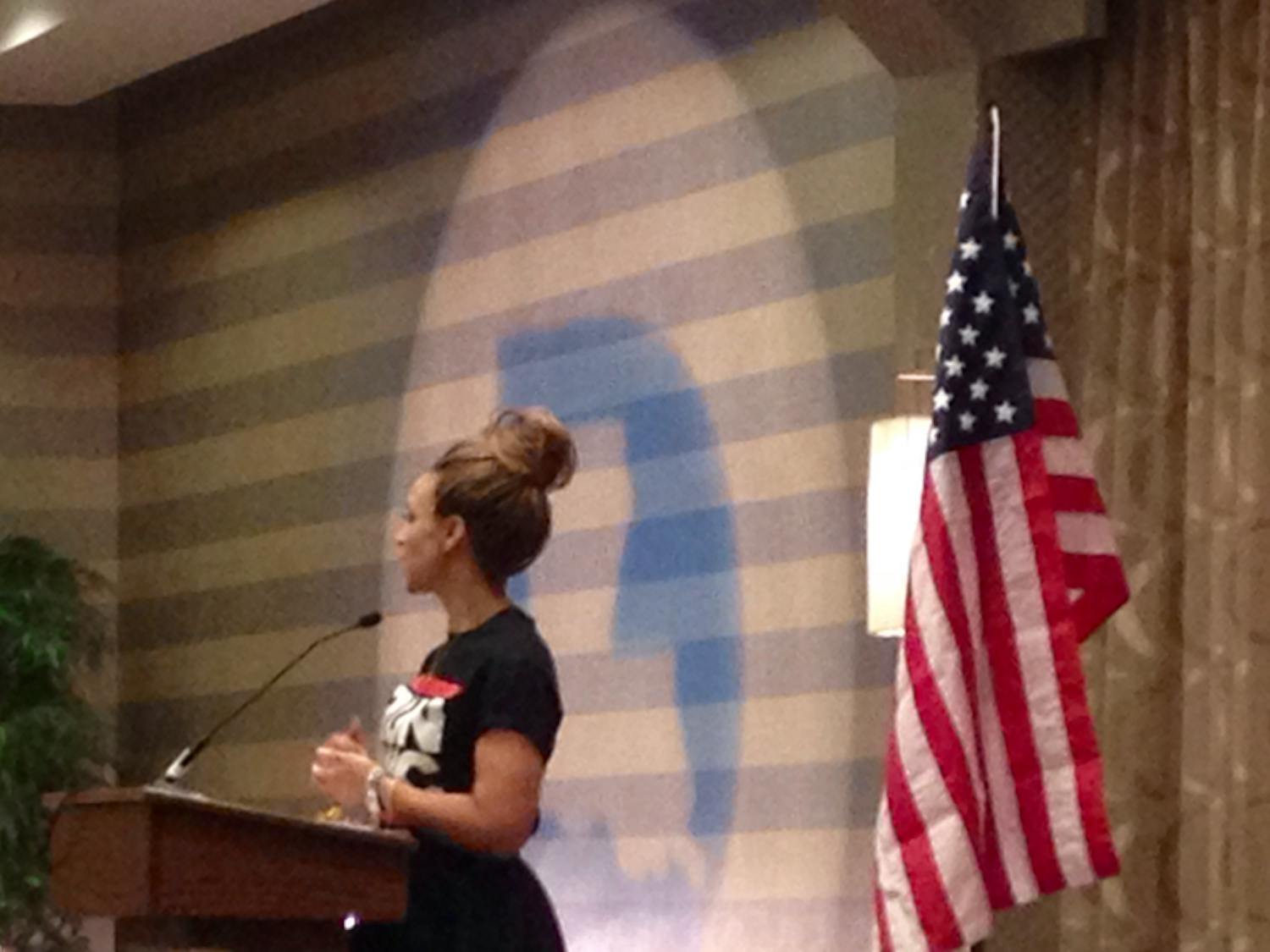 Former MSNBC host, activist and Wake Forest professor Melissa Harris-Perry speaks to the South Carolina and Louisiana delegations at the Democratic National Convention in Philadelphia on July 26, 2016.