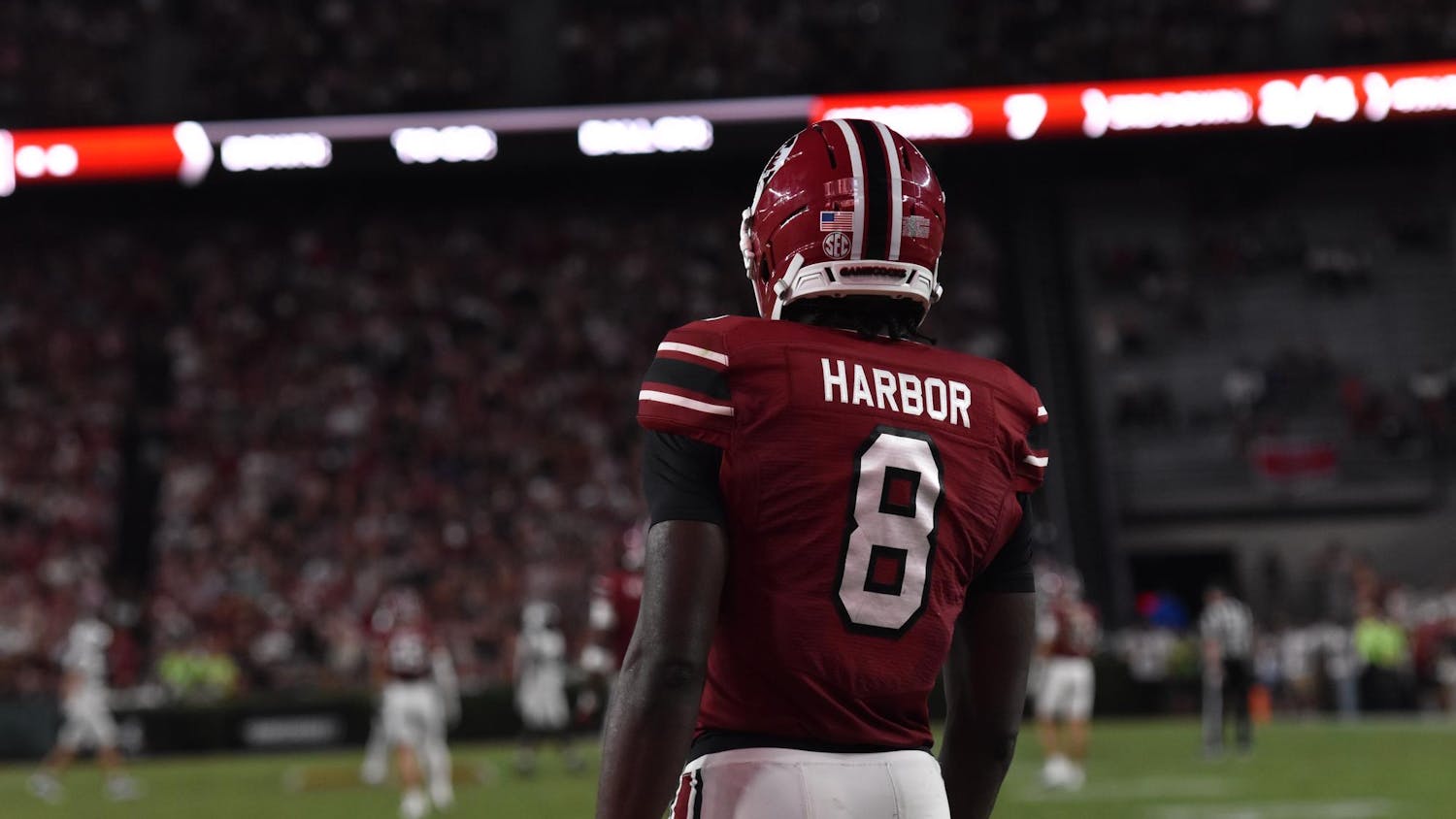 FILE — Junior wide receiver Nyck Harbor looks into the stands during the game against Vanderbilt on Sept. 13, 2025, at Williams-Brice Stadium. During the game, Harbor had 66 receiving yards.