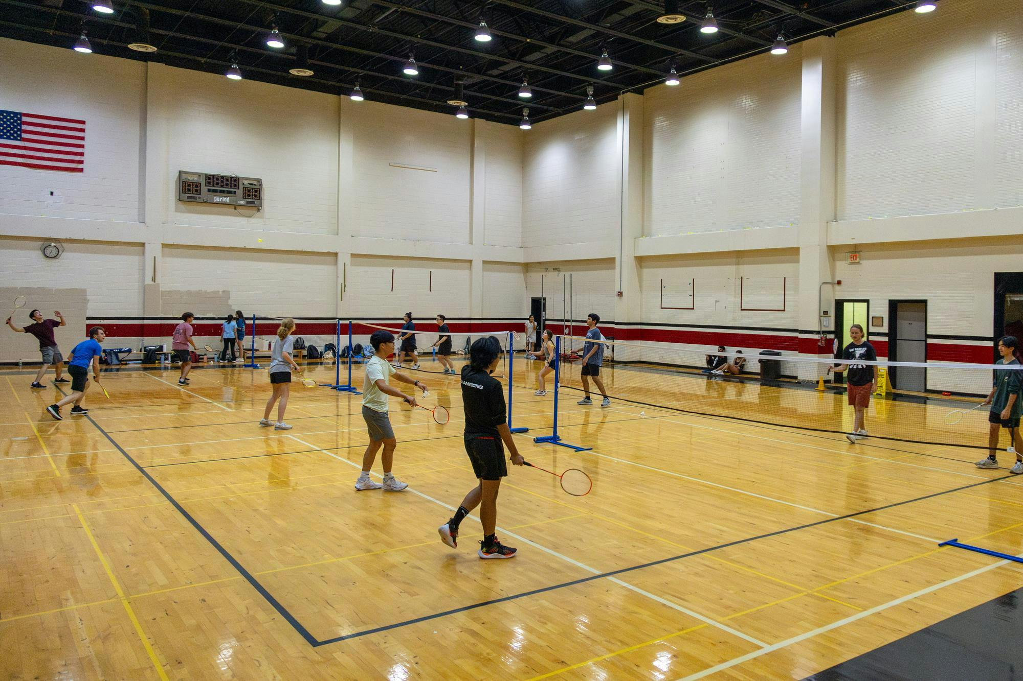 Members of the club badminton engage in multiple scrimmages at their practice on Sept. 11, 2024. 