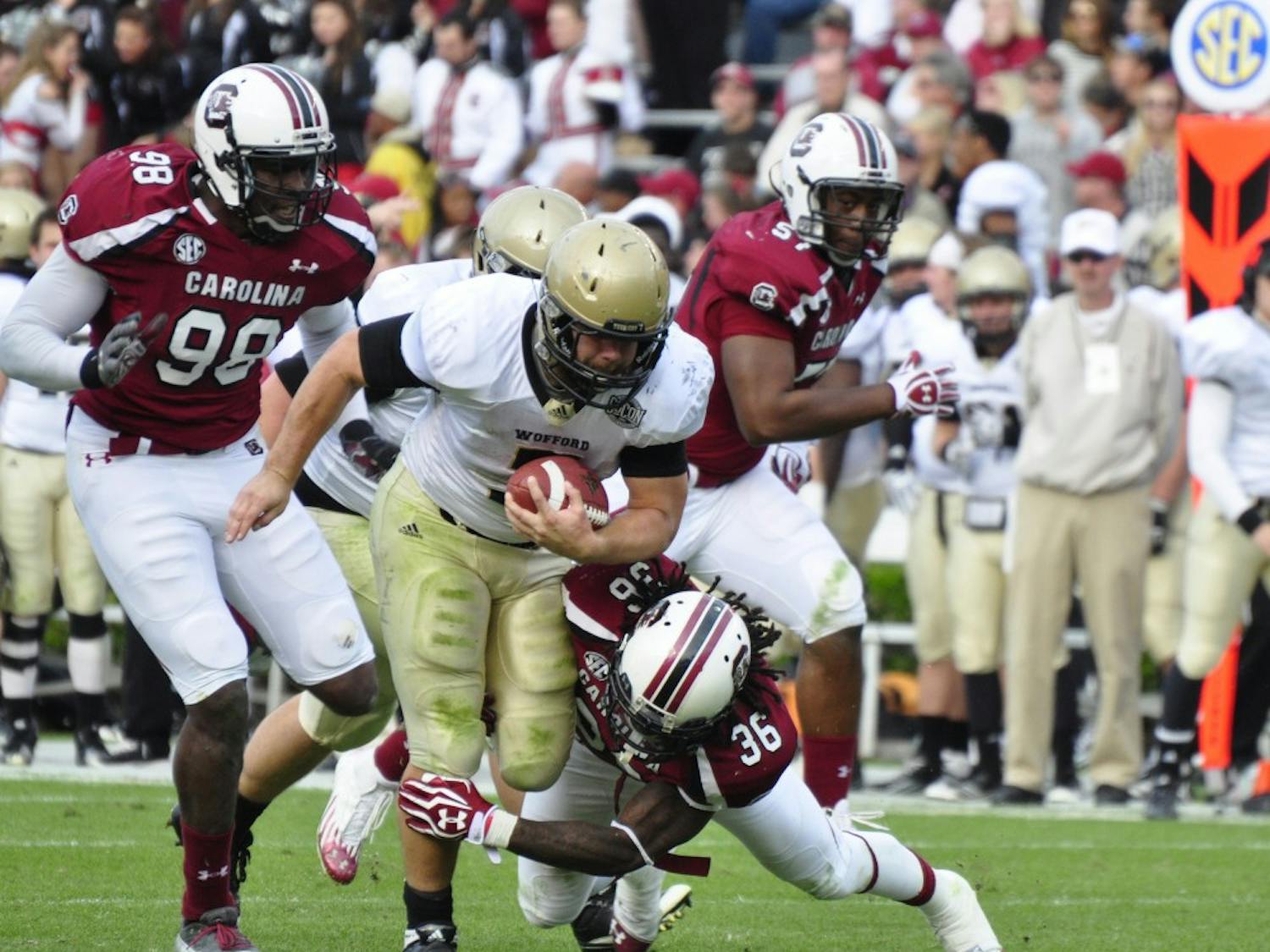 South Carolina senior free safety DJ Swearinger (36) had a forced fumble against Wofford College in the Gamecocks’ 24-7 win on Senior Day at home Saturday.