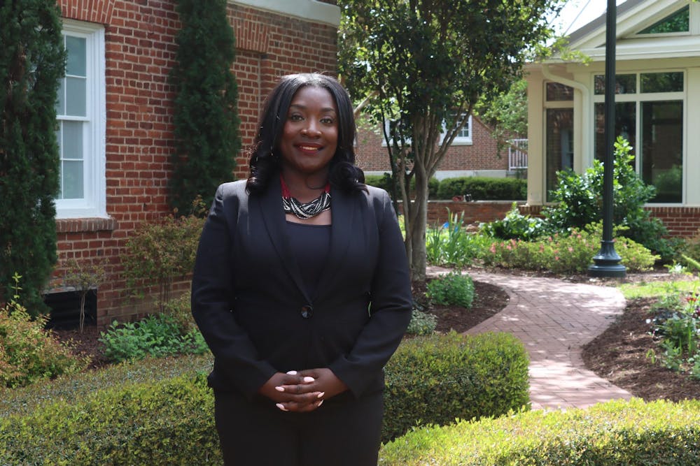 <p>Dr. Rushonda James, the assistant dean of ɫɫƵ success for the College of Information and Communications, stands for a portrait in front of the School of Journalism and Mass Communication on April 10, 2024. James believes that women can be successful in any career path they choose.</p>