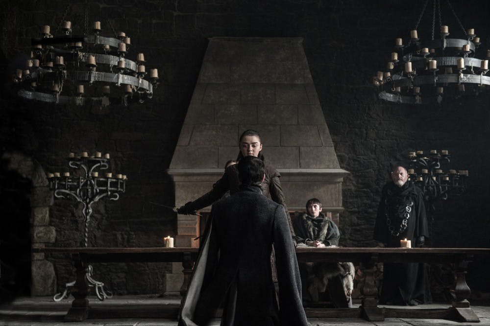 Maisie Williams, Aiden Gillen and Isaac Hempstead Wright in season 7, episode 7 of 'Game of Thrones.' (Helen Sloan/HBO)