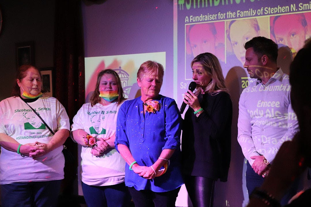 Sandy Smith (center) stands beside her daughter Stephanie Smith (left) and Susanne Andrews (right), a organizer of the #StandingforStephen event. The event was a fundraiser held at the Capital Club for the family of Stephen Smith, an openly gay 19-year-old who was killed in what was declared an unsolved hit and run in 2015. Stephen’s case was reopened earlier this year “based upon information gathered during the course of the double murder investigation of Paul and Maggie Murdaugh,” according to a statement by SLED.
