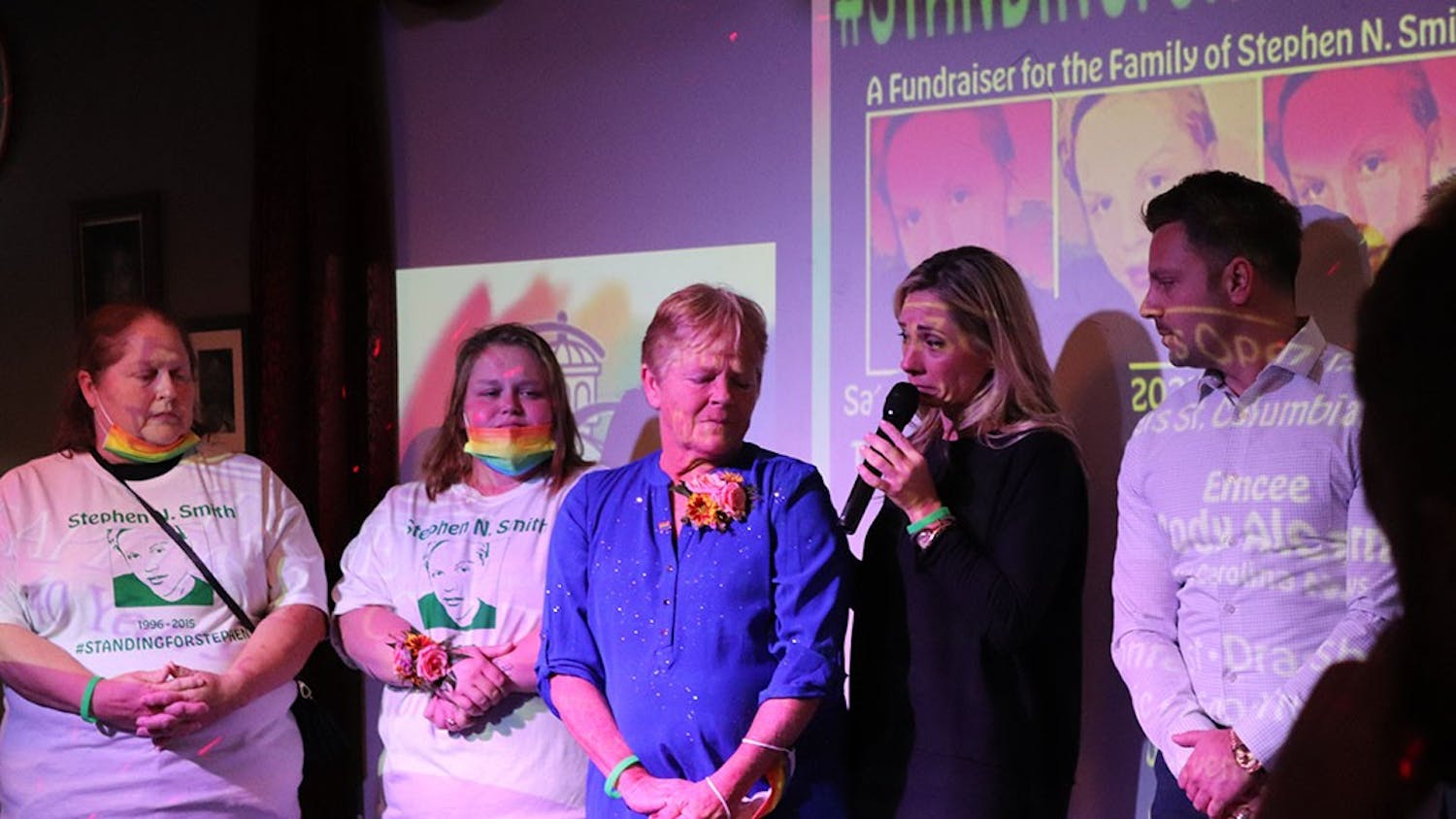 Sandy Smith (center) stands beside her daughter Stephanie Smith (left) and Susanne Andrews (right), a organizer of the #StandingforStephen event. The event was a fundraiser held at the Capital Club for the family of Stephen Smith, an openly gay 19-year-old who was killed in what was declared an unsolved hit and run in 2015. Stephen’s case was reopened earlier this year “based upon information gathered during the course of the double murder investigation of Paul and Maggie Murdaugh,” according to a statement by SLED.