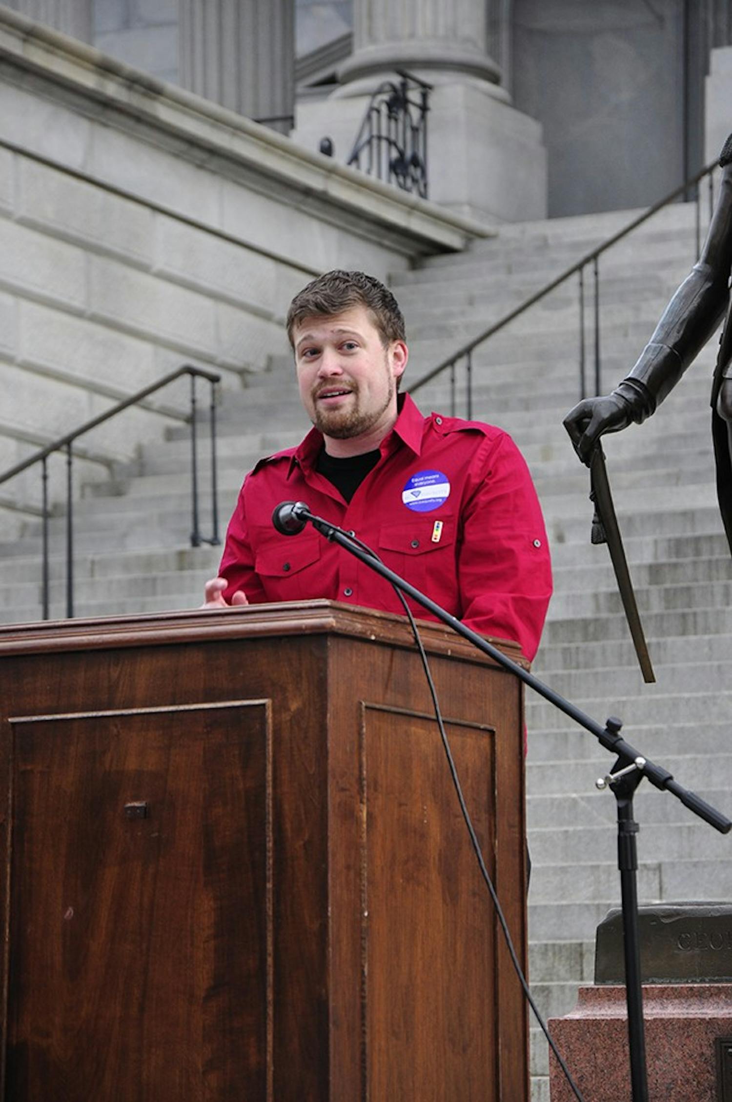 South Carolina Equality Executive Director Ryan Wilson spoke to a large crowd of same-sex marriage supporters at the Statehouse on Tuesday.