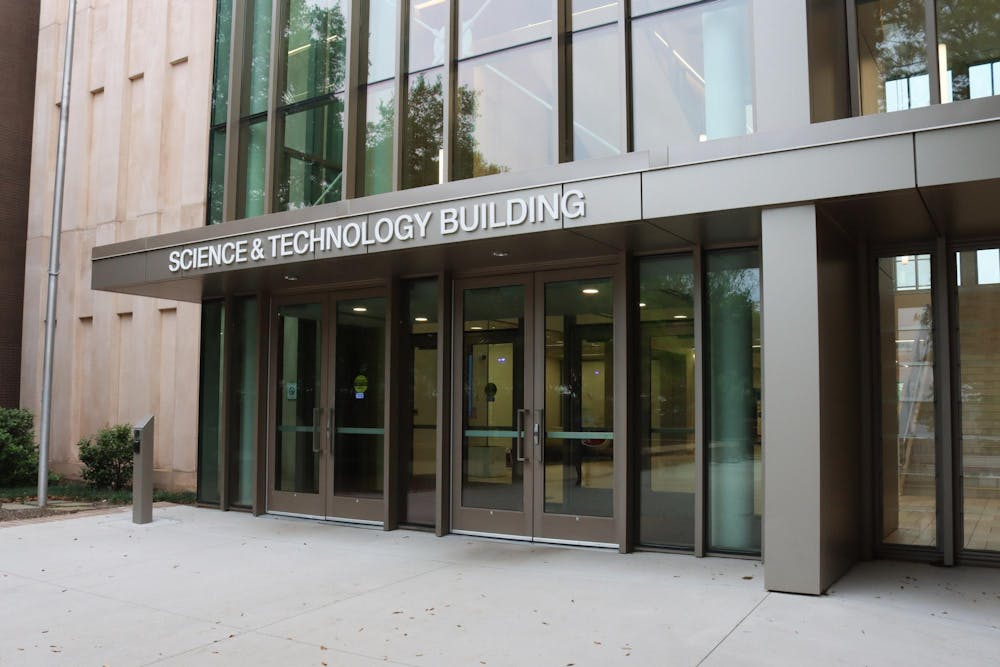 <p>The main entrance of USC's Science and Technology Building stands on April 10, 2024. The university's renovation project to improve multiple classrooms and biology labs in the building's "east tower" is expected to cost $25 million.</p>
