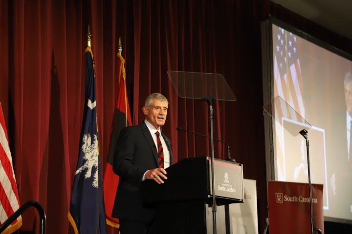 President Bob Caslen speaks during his first State of the University address. This is Caslen's second year as president.