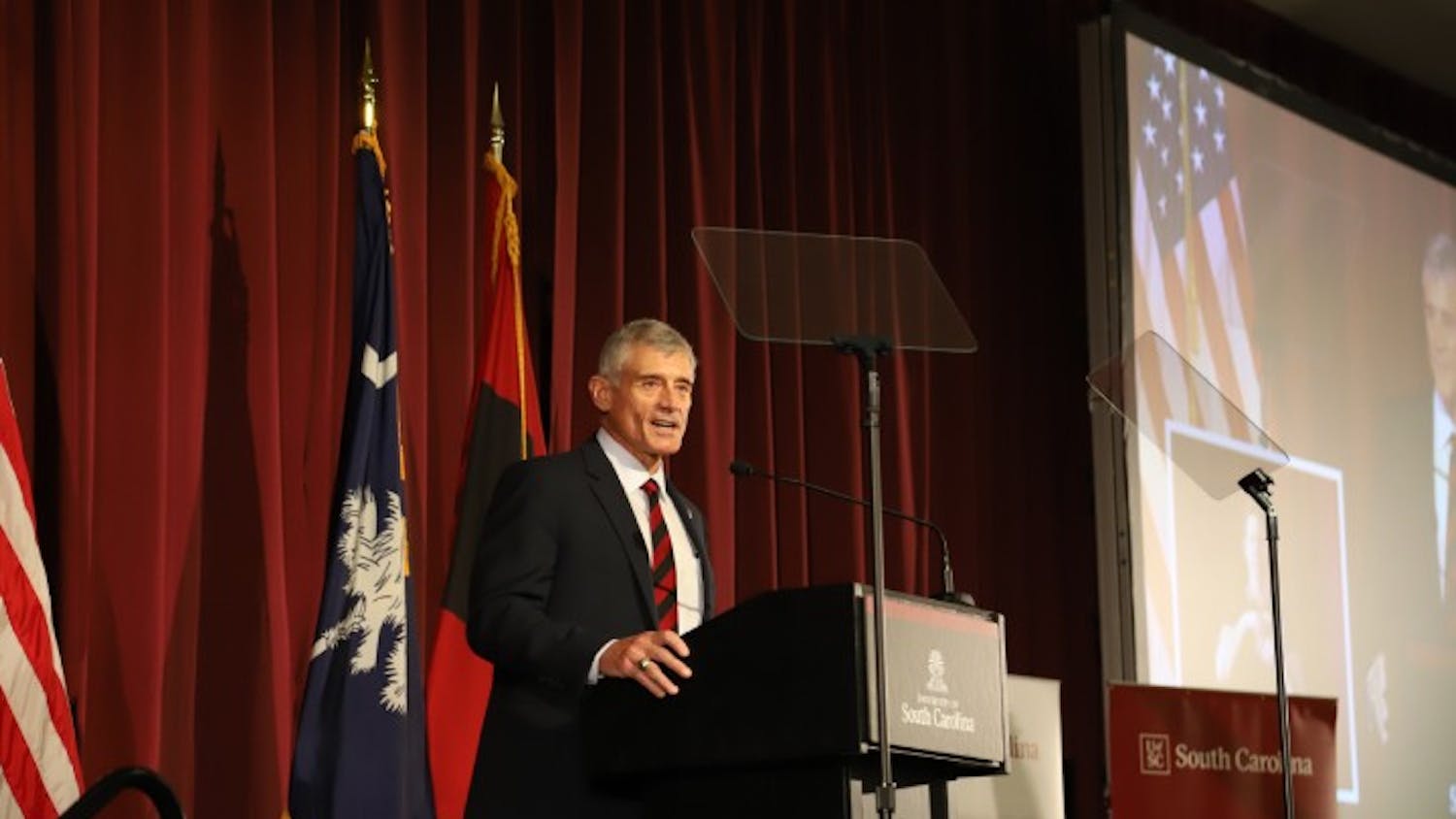 President Bob Caslen speaks during his first State of the University address. This is Caslen's second year as president.