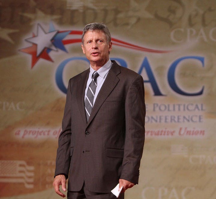 2012 Republican presidential candidate Gary Johnson addresses the Conservative Political Action Conference (CPAC) at the Orange County Convention Center in Orlando, Florida, Friday, September 23, 2011.  (Joe Burbank/Orlando Sentinel/MCT)