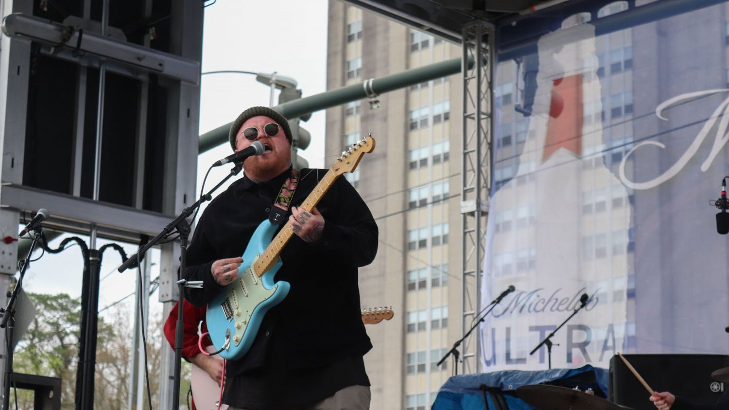 The singer of The Lottery Winners, a British band, performs at the 40th Annual St. Pats in 5 Points.