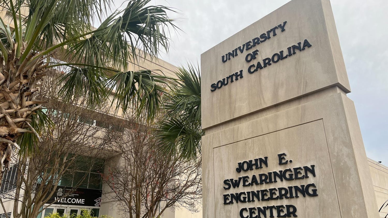 The sign outside of the John E. Swearingen Engineering Center on Dec. 3, 2023. Swearingen houses the makerspace at the University of South Carolina.