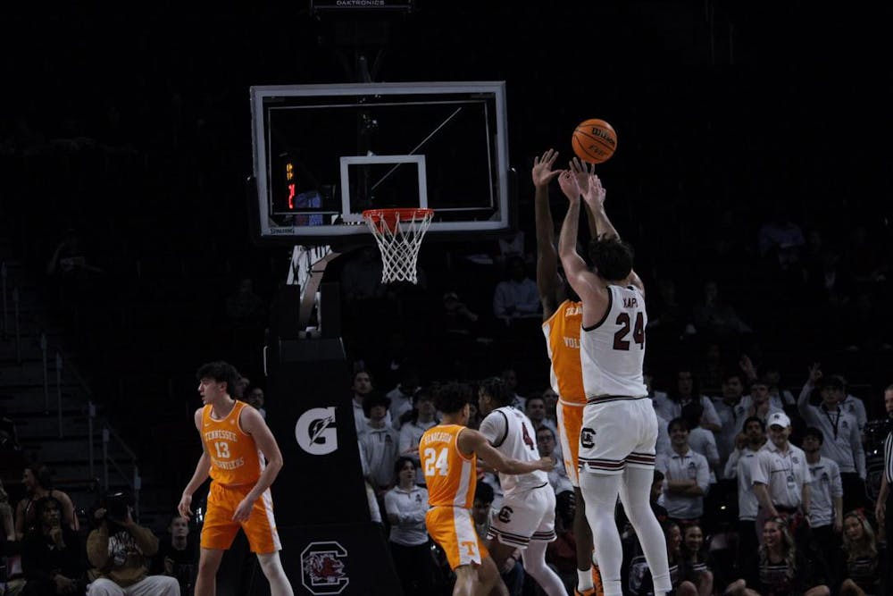 <p>Senior forward Nordin Kapic shoots for 2 points at Colonial Life Arena on March 3, 2026. The Gamecocks went on to lose 78-59 to the Tennessee Volunteers.</p>