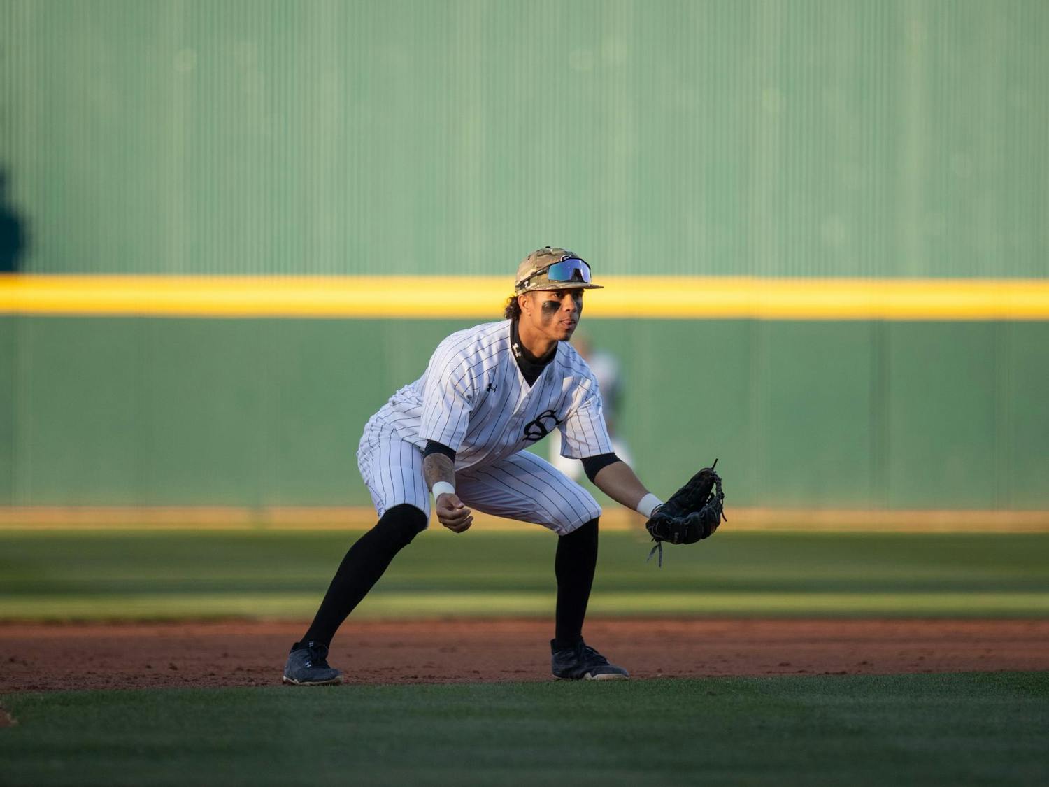Senior infielder Jordan Carrion gets ready to field the ball on March 2, 2025 against the Clemson offense. The Gamecocks started the game with 279 putouts thus far this season.