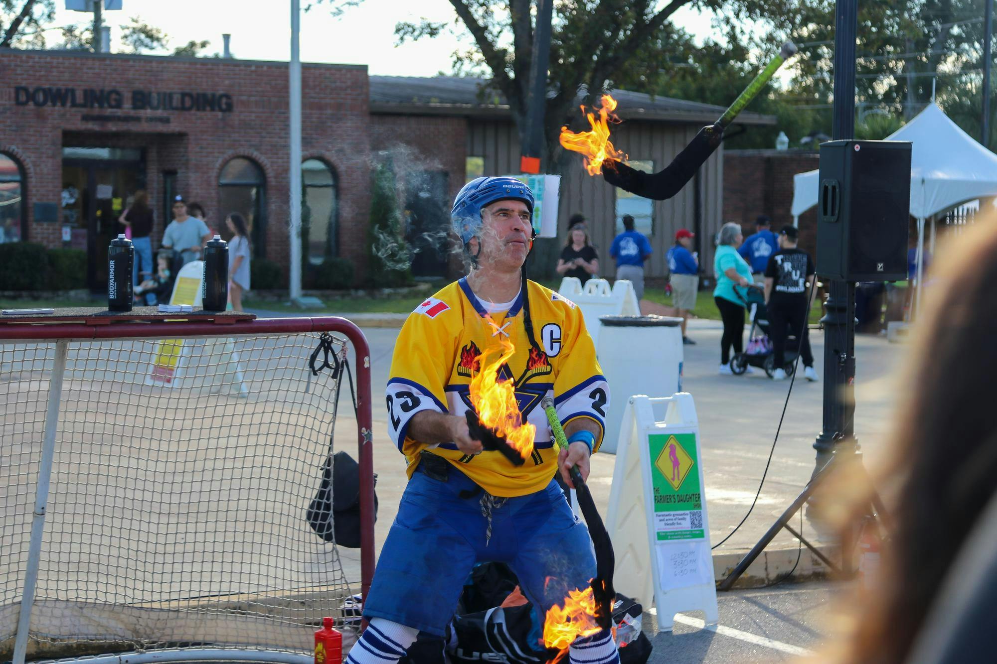"Paz the Sports Guy" performs tricks during his show at the South Carolina State Fair in Columbia, South Carolina on Oct. 13, 2025. "Paz the Sports Guy" was one of many roaming acts at the state fair.