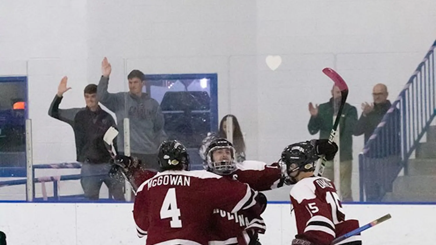 South Carolina club hockey players celebrate a goal. 