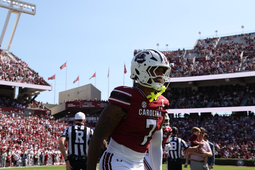 <p>FILE - Defensive back player Nick Emmanwori joins up with the other Gamecocks during their huddle on Oct. 28, 2025 at Williams-Brice Stadium.</p>